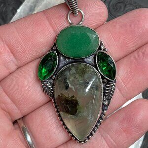 Epidote Included Prehnite Leaf Pendant Stone Crystal Jewelry